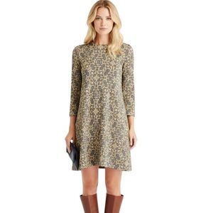 J. McLaughlin Sparkle Metallic Scroll Kaya 3/4 Sleeve Dress Black Gold Size M